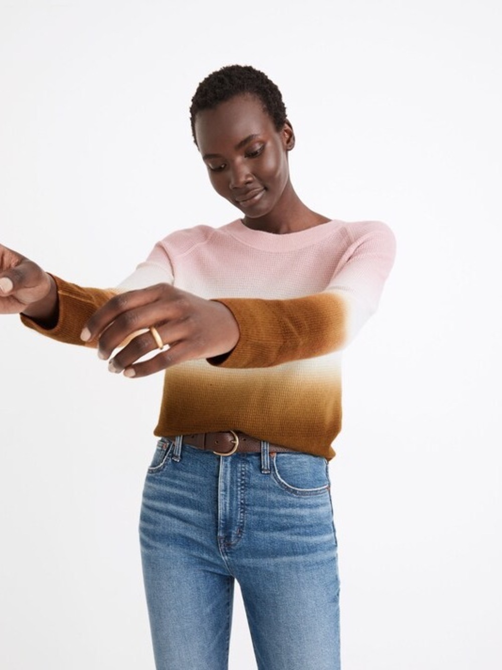 Madewell Dip-Dye Cashmere Shrunken Crewneck Sweater Pink Cream Med
